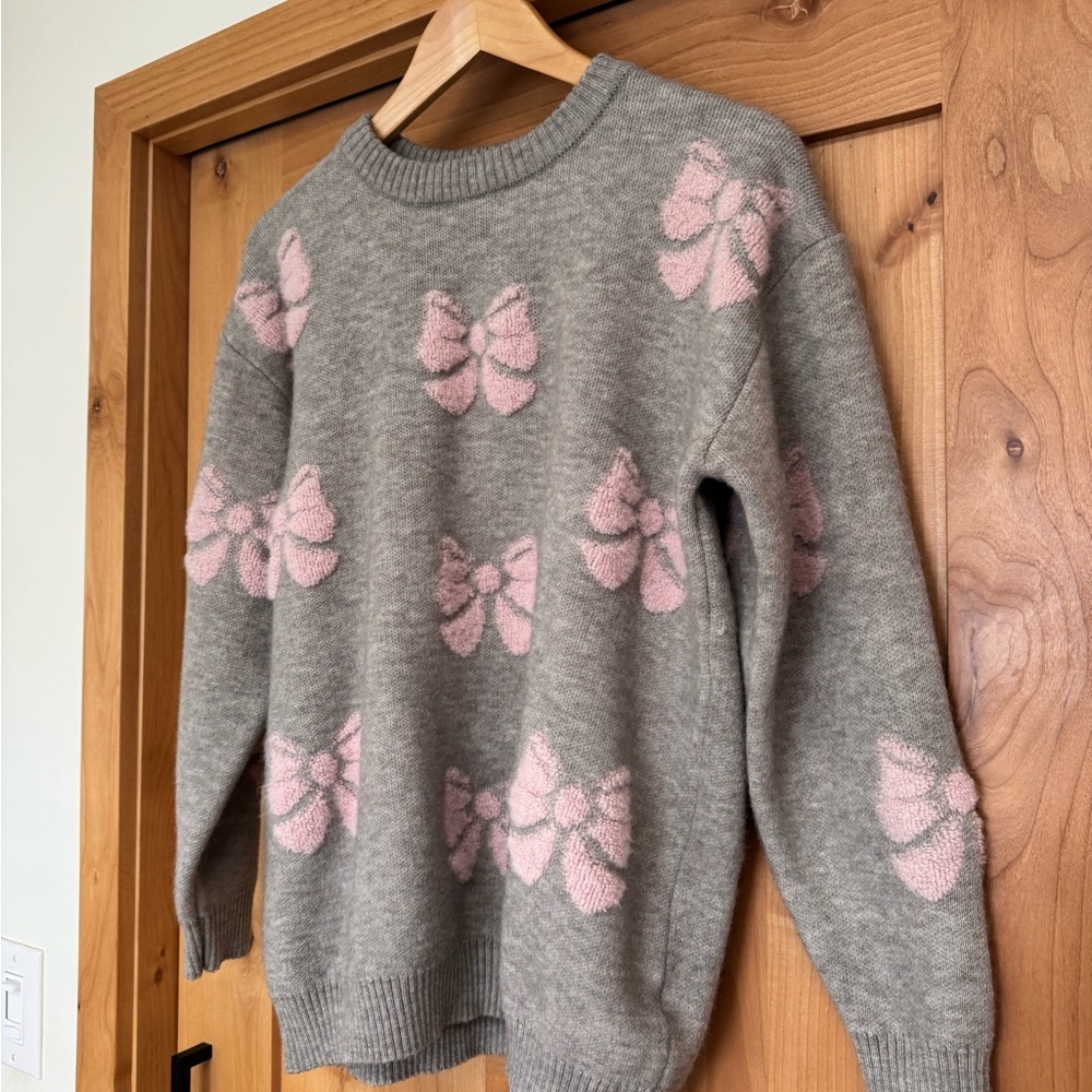 J for Justify Gray and Pink Bow Sweater